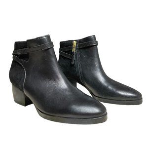 Ralph Lauren Leather Ankle Boots 5.5 Suede Block Heel Almond Toe Strap Harness